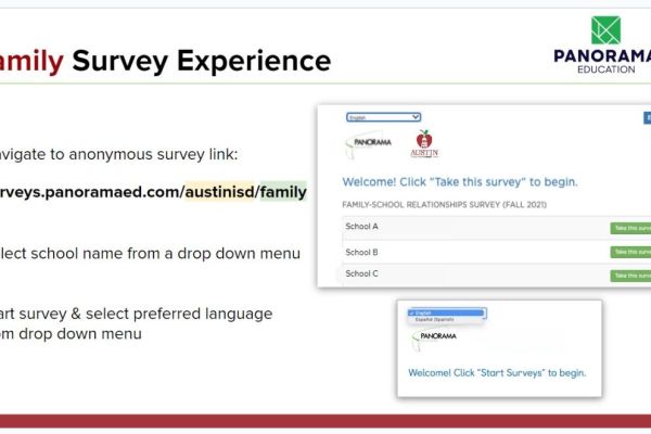open survey, select school and preferred language